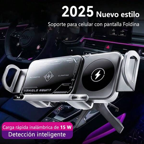 Soporte para teléfono con carga inalámbrica, soporte giratorio automático 2 en 1 para teléfono inteligente/tableta con carga inalámbrica para coche/soporte para teléfono de carga rápida, soporte giratorio de un solo clic para teléfono en la rejilla de ventilación del coche/consola central, bobina de carga rápida de 15 W, admite rotación.