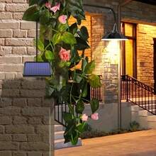 Solar Pendant Light, Solar Hanging Light, Outdoor Solar Powered Strong Floodlight, IP43 Waterproof, Rechargeable Indoor/Outdoor Floodlight, 2 Solar LED Bulbs, With Remote Control, Wall Mounted, Light Sensor, Plastic Sunshade, Garage Lighting, Smooth Pendant Light, Suitable For Walls, Doorways, Sheds, Barns, Garages, Gardens, Courtyards - FT-1108 - Xem 2