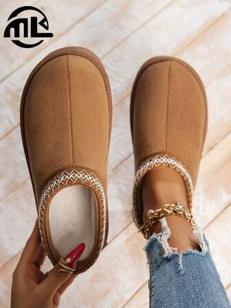 Women's Fashion Plush Warm Minimalist Solid Color Indoor Outdoor Travel Vacation Thick Bottom Slippers, Thick Bottom Boots, Simple Women's Indoor Outdoor Slippers, Soft Bottom, Lightweight And Comfortable, Thick Bottom Slippers