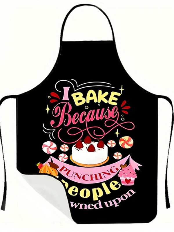 1pc I Bake Because Punching People Is Frowned Upon Funny Apron, Kitchen Apron Suitable For Men And Women, Home Cooking, Restaurant Work And Cleaning, Birthday, Father's Day, Mother's Day, Thanksgiving And Other Holiday Gifts