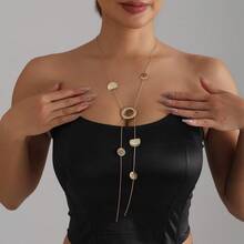 1pc Vintage Geometric Circle Pendant Adjustable Long Necklace For Women
