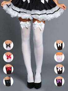 1双性感蝴蝶结过膝长筒袜，黑白蝴蝶结装饰，时尚百搭，适合圣诞派对装饰、舞台表演、角色扮演、各种活动和派对，Y2K风格，舒适保暖 - 彩色 - 查看 2