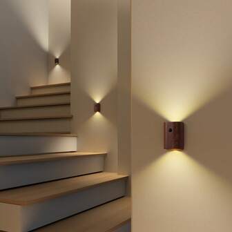 GOOD 1pc,, Wood Grain Motion Sensor Lamp, USB Rechargeable, LED Magnetic Night Light, Wall Decorative Ambient Light, Suitable For Bedrooms, Staircases, Living Rooms, Offices, Studies, Game Rooms, Bathrooms, Kitchens, Wardrobes, Cabinets, Stairwells, Home Decor, Useful Item, Christmas Gift.