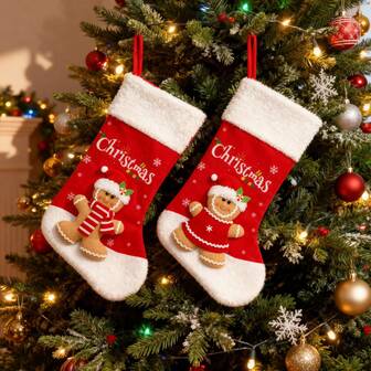 Set med 2 julstrumpor personliga 3D-pepparkaksgubben 16 tum stora hängande julstrumpor julstrumpa öppen spis julgran familj nyårsfest heminredning bästa presenter juldekorationer rumsdekor vinter