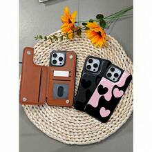 1PC Fashion Heart Print Card Holder Phone Case, Compatible With  17 Pro Max, 16 Pro, 15,  14 Plus, 13, 12, 17 Air,  Galaxy S22 S23 S24PLUS S25ULTRA. Handcrafted, Scratch-Resistant, Anti-Slip, Shockproof Full-Protection Case. Multifunctional Phone Case For Storing Credit Cards, Debit Cards, And Coins. The Perfect Christmas Gift For Women. - màu nâu - Xem 3