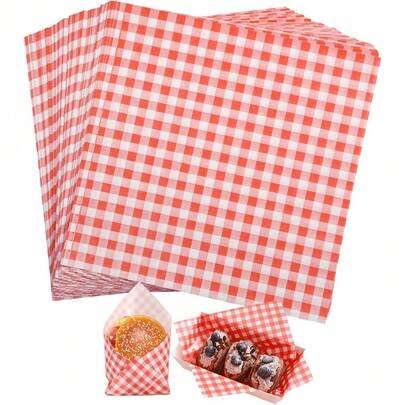 KIKISML - 100 hojas de papel enceradas a cuadros de 7 x 7 pulgadas, papel a prueba de grasa de grado alimenticio para sándwiches, hamburguesas, envoltorio de papas fritas para fiestas, festivales y