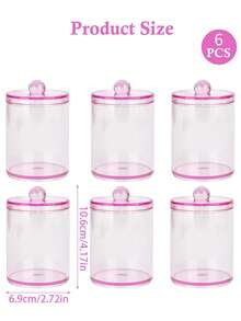 4 Pcs Holder Dispenser For Cleaning Stick, Round Pad, Dental Floss Pick - 10 Oz Clear Plastic Jar Set For Bathroom Organization, Dressing Table Makeup Container In Pink