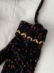 1双彩色圆点棕色针织手套，时尚纯色针织露指手套，适合女士，秋冬保暖百搭，适合学生，复古风格，加厚防风，适合骑行