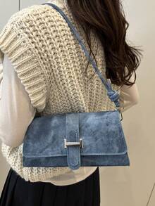 New Fashion Metal Decor Handbag Shoulder Bag, Suitable For Party, Outing, Vacation, Shopping And Daily Use, Can Store Coins, Phones, Also Suitable As Work Bag For Office Ladies, College Students And Professionals, Elegant Women Bag - Blue - View 3