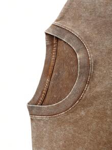 Retro Washed T-Shirt Double Sided Printed (230 Pure Cotton T-Shirt) 'HE IS RIZZIN'  Letter And Pattern Print, Mens TShirt, Mens Shirt Casual, Comfortable, Fashionable T-Shirt, Street Style Cotton - 巧克力棕 - 查看 2