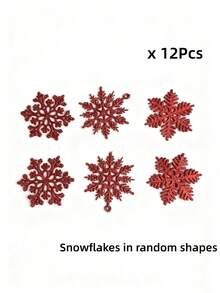 MEHELANY 12/6/3件装闪光雪花，圣诞树装饰品，带绳冬季雪花挂饰，圣诞悬挂雪花，适用于圣诞树、生日礼物、婚礼、新年派对、婚礼、生日、家居圣诞树、窗户、门等装饰，DIY圣诞花环，工艺品，节日和家居装饰 - 紅色 - 查看 8