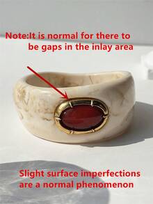 复古仿红宝石树脂几何手镯，夸张可叠戴奢华粗手镯，女士新款设计 - 彩色 - 查看 3