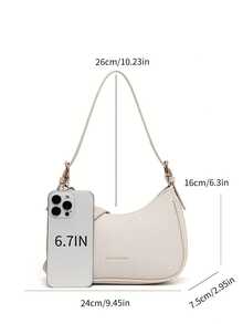 2026新款时尚经典百搭字母图案纯色PU材质单肩包，适合购物、Y2K风格腋下包、钱包 - 米色 - 查看 4