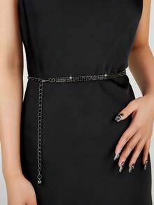 1pc Rhinestone Decorated Waist Chain Suitable For Dress Pairing Summer, School Fall, Autumn, Halloween - Silver - View 3