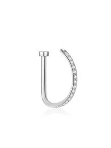 1 件仿穿孔鼻环 D 形锆石镶嵌 5A 级仿穿孔鼻环仿穿孔唇环鼻中隔无孔鼻不锈钢时尚身体饰品 - 鑲鑽 - 查看 13