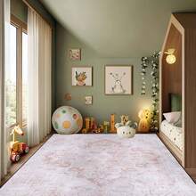1Pc Area Rugs For Living Room, Machine Washable Non Slip Vintage Rugs, Low Pile Lightweight Print Rug For Bedroom, Dining Room, Home Office, Light Taupe Brown, Low Pile Carpet - 波西米亞粉紅色 - 查看 3