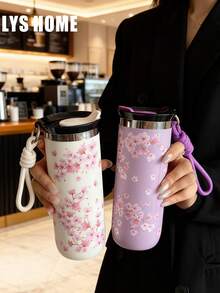 1个500毫升优雅樱花图案双层不锈钢保温咖啡杯，也可作保温杯、旅行杯、茶杯、水瓶使用，适用于旅行、办公、居家、学校、汽车等多种场合，是圣诞节、母亲节、情人节、生日的理想礼物。 - 彩色 - 查看 5