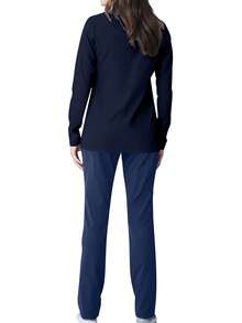 cimmuovere Women's Solid Color Functional High-Stretch V-Neck Long Sleeve Scrubs Top, Nurse Scrubs Workwear For Dentist, Healthcare, Laboratory Spring Fall - Navy Blue - View 8