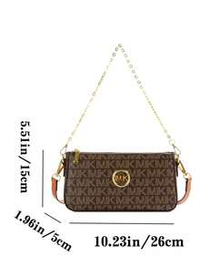 1pc Women's Multicolor Patchwork Square Shoulder Bag, Adjustable Strap, Letter & Chain Decor, Crossbody Bag, New Design - 咖啡棕 - 查看 5