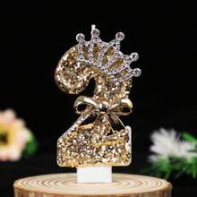 1pc Elegant Princess Bow Birthday Candle With Glittery Crown Cake Topper - Golden Number Candle Suitable For Girls Birthday, Wedding, Proposal, Christmas - Multicolor - View 7