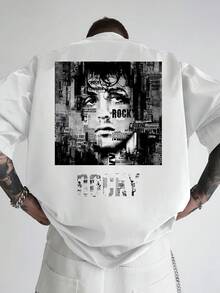eño icónico de la cara de Rocky Balboa y letras, camiseta casual de cuello redondo y manga corta para el verano, para el gimnasio, atuendo casual y eventos temáticos (lavable a máquina) TBFN - Negro - Ver 8