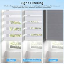 Cordless Zebra Roller Shade, Solar-Powered Charging Curtain, Paired With A Cover, Double-Layered Window Decoration, Suitable For Day And Night Use, Featuring A Light Filtering Function, Equipped With Mesh And Translucent Fabric. - 白色 - 查看 6