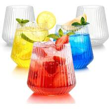 1/5pcs Retro Minimalist Striped Glass Cup - Tea Cup, Juice Cup, Coffee Cup, Water Cup, Milk Cup, Wine Cup - Transparent - View 1