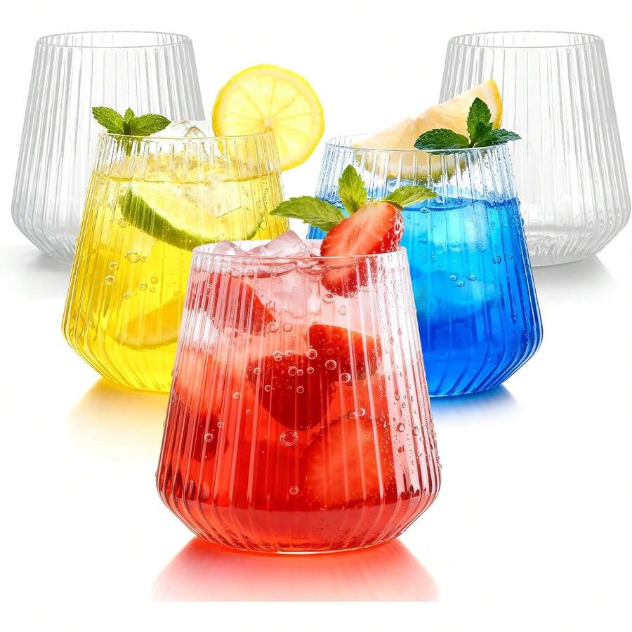1/5pcs Retro Minimalist Striped Glass Cup - Tea Cup, Juice Cup, Coffee Cup, Water Cup, Milk Cup, Wine Cup - Transparent - View 1