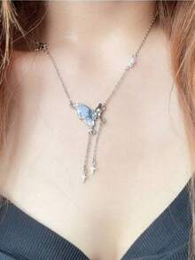 1pc Butterfly Tassel Necklace Designed For Modern Women Who Appreciate Light Luxury And Korean Style Aesthetics This Elegant Piece Features A Delicate Butterfly Pendant With A Flowing Tassel Creating A Captivating Movement That Adds A Touch Of Femininity To Any Outfit Crafted With Hypoallergenic Materials And An Adjustable Chain It Ensures Comfortable All Day Wear Without Irritating Sensitive Skin The Waterproof And Tarnish Resistant Properties Maintain Its Radiant Appearance Through Continuous Wear Making It Perfect For Daily Activities Whether Youre Attending A Party Wedding Music Festival Or Enjoying A Beach Vacation This Necklace Effortlessly Enhances Your Style Its A Thoughtful Gift For Girlfriend Mom Daughter Or Friends Celebrating Special Occasions Like Birthdays Anniversaries Or Holidays With Its Timeless Design And Meaningful Symbolism
