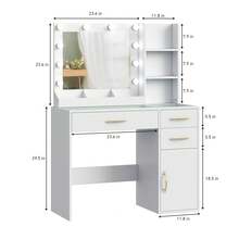 35.4" Makeup Vanity Desk With Mirror And Lights, Holiday Gifts,Glass Top Vanity Table With 3 Drawers & Large Storage Cabinet ,USB Power 3 Adjustable Lighting Modes For Bedroom Woman - 白色 - 查看 2