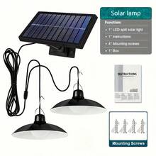 Solar Pendant Light, Solar Hanging Light, Outdoor Solar Powered Strong Floodlight, IP43 Waterproof, Rechargeable Indoor/Outdoor Floodlight, 2 Solar LED Bulbs, With Remote Control, Wall Mounted, Light Sensor, Plastic Sunshade, Garage Lighting, Smooth Pendant Light, Suitable For Walls, Doorways, Sheds, Barns, Garages, Gardens, Courtyards - FT-2309 - Xem 6
