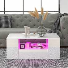 Modern high-gloss coffee table for living room with 2 drawers and 2 shees versatile side table perfect for contemporary home decor spacious storage solution measuring 95 x 53 x 37cm - Verschiedenfarbig - Übersicht 8