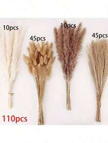 40/ 50/80/100/110pcs Natural Premium Pampas Grass Decor - Dried Rattan Flowers For Home, Wedding, Event & Festive Season Decorations (Christmas, Halloween, Easter, Thanksgiving) - Multicolor - View 15
