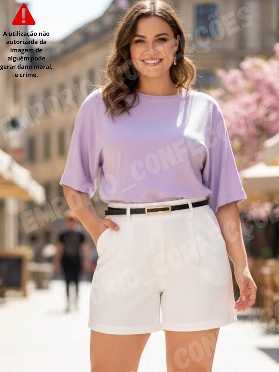 Tailored Plus Size Shorts With Elegant Belt For Summer - White - View 1