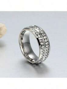 Couple Rings For Men's Stainless Steel Ring Women Heart Rhinestones Rings Wedding Engagement Jewelry GiftWoimen's Daily Ware Gifts - White - View 22