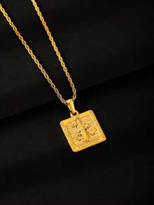 1件装时尚奢华金色几何不锈钢吊坠项链，男士款，精致扭链配饰，适合日常佩戴，节日、生日、周年纪念日送给男友的礼物 - 金色 - 查看 5