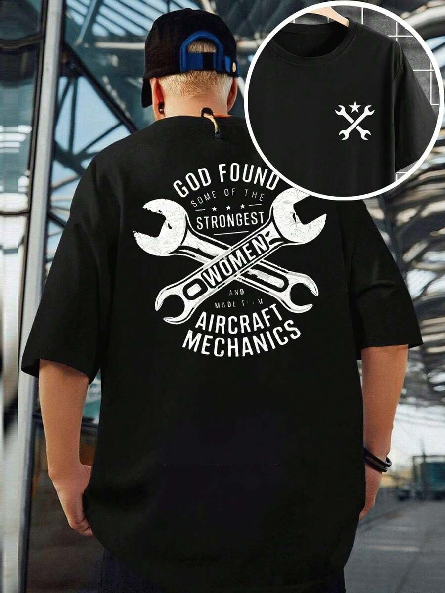 Empowered Aircraft Mechanic T-shirt. High-quality fabric, art print, hip-hop street style, breathable, double-sided printing. - Preto - Ver 1