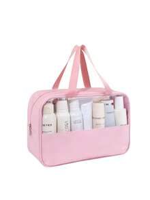 1pc Customized Embroidered Cosmetic Bag, Semi-Transparent Visible Makeup Bag, Solid Color Monogrammed Toiletry Bag, Skincare Organizer - Multicolor - View 7