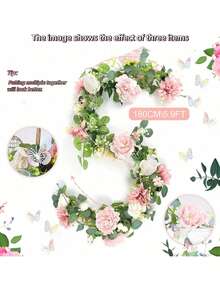 1pc Artificial Eucalyptus Garland With Butterfly, Peony, Rose Flowers, Suitable For Wedding Party Decoration, Garden Lawn, Home Decor, Hanging, Fireplace, Tabletop, Wall, Outdoor, Spring/Summer - Multicolor - View 2