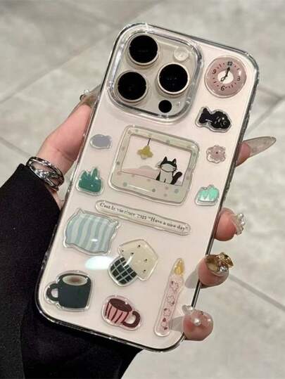 DIY手机壳 DIY树脂贴纸图案透明手机壳 兼容 11、12、13、14、15、16、Pro Max 二合一手机壳