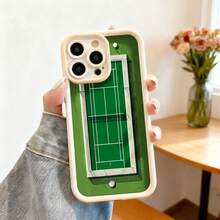 Funda de teléfono con diseño de cancha de tenis verde para iPhone 14 Pro Max funda protectora con estampado de campo de tenis ideal para amantes del deporte y estilo casual - Café integral - Ver 4