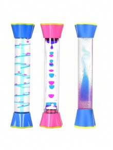 Zestaw zabawek uspokajających z tubą sensoryczną – z butelkami Flash, minutnikami do robienia baniek mydlanych Liquid Motion, wirującym grawitacyjnie wirującym elementem, spiralną tubą z pianki Drop – promuje spokojną i samodzielną zabawę – szczelny, szczelny, bez przecieków, upominki na imprezę (3 sztuki), artykuły szkolne, powrót do szkoły