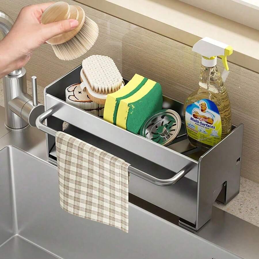 Kitchen Drainer, Sink Sponge Rack, Draining Device, Sink Storage Rack For Steel Wool, Stainless Steel Sponge Storage Rack, Kitchen Utensil And Accessory Storage Rack For The Worktop. - Xám - Xem 1