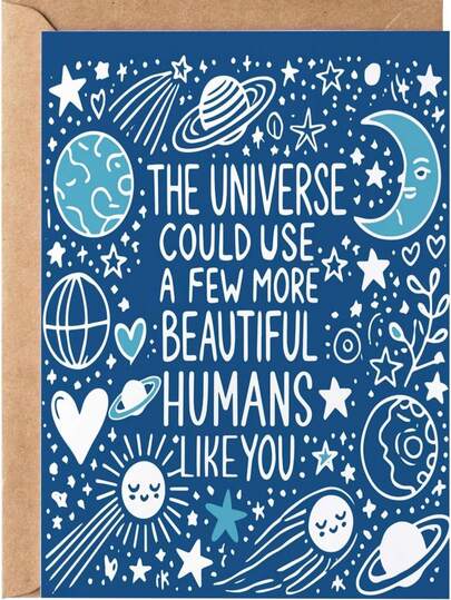 1 Pc Thoughtful Greeting Card With The Universe Could Use A Few More Beautiful Humans Like You Quote Moon And Stars Design Just Because Birthday Gift For Women Him Her Best Friend Bestie Sister Perfect For Friends Family Colleagues Couples Wedding Party Graduation Party Any Occasion Invitation Card Gift Card Greeting Card Thank You Card Birthday Card Christmas Card With Envelope