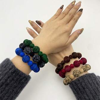 1pc Fashion Flocked Beaded Bracelet Multi-Color Patterned Beaded Bracelet Suitable For Women's Festival Celebration And Daily Wear