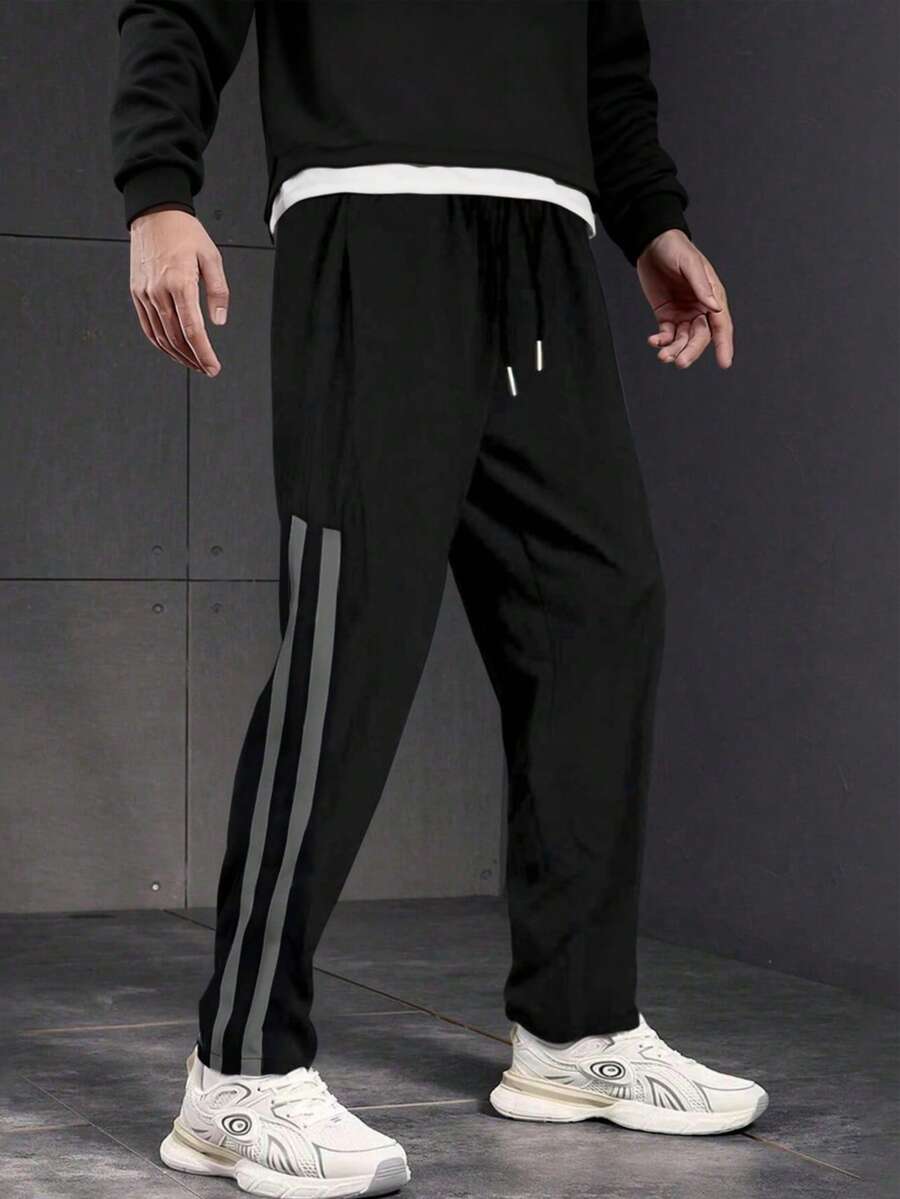 1pc Men's Casual Striped Loose Fit Pants, Spring/Summer Outdoor Sports Trousers Suitable For Hiking, Workout, Beach, Daily Commute, Running, Fitness, Relaxed Straight Leg Style