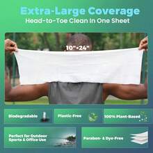 15-Pack Extra-Large Mint Body Cleansing Wipes For Adults – Individually Wrapped Rinse-Free Shower Towelettes 10″*24″| Alcohol-Free, Aloe, Chamomile & Vitamin E | Gym,Travel & Camping Essentials - trắng - Xem 3
