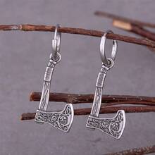 时尚维京符文斧不锈钢男士水滴耳环护身符嘻哈摇滚机车青少年耳环珠宝配饰 - 銀色 - 查看 1