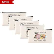 Preppy Style 1/5/10-Pack Canvas Cosmetic Cases For Teachers – Portable Zippered Pouches For Makeup, Stationery, Jewelry Storage – Teacher Life & Survival Kit Printed Designs – Hand-Washable, Multi-Purpose Gift Bags For School, Home – Ideal For Teacher Appreciation, Back To School, Graduation, Thanksgiving, Christmas Gifts Makeup Bag Make Up Bag Makeup Pouch Cosmetic Bag Toiletry Bag Wash Bag Travel Essential Cruise Essentials Vacation Essentials For Men Women - Beige - View 28