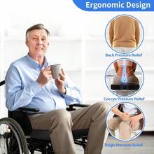 18''x16''x3'' Gel Wheelchair Seat Cushion With Lumbar Support Pillow 2-Piece Set For Sciatica Relief Back Pain Coccyx Pressure Pressure Sore Prevention Enhanced Pressure Relief Non-Slip Cover With Adjustable Straps Ideal For Long-Term Mobility Aid Use In Home Office And Healthcare Settings - Black - View 2
